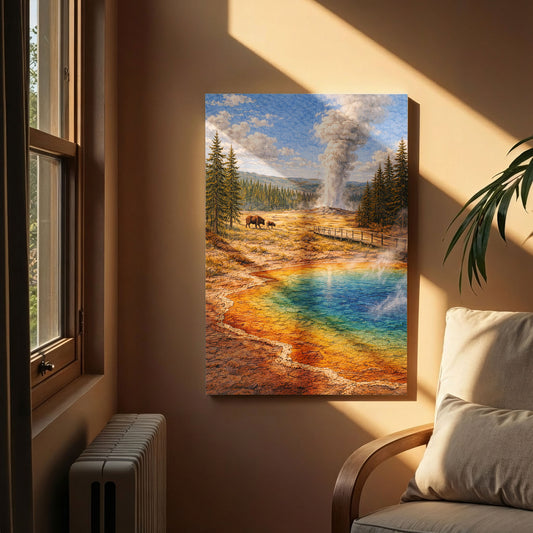 Yellowstone Canvas Art | Colorful Hot Spring Landscape Wall Art