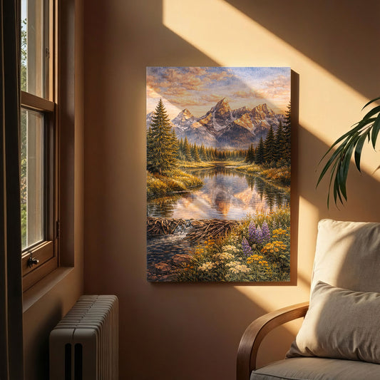 Grand Teton Canvas Art | Mountain Lake Reflection Landscape Wall Art