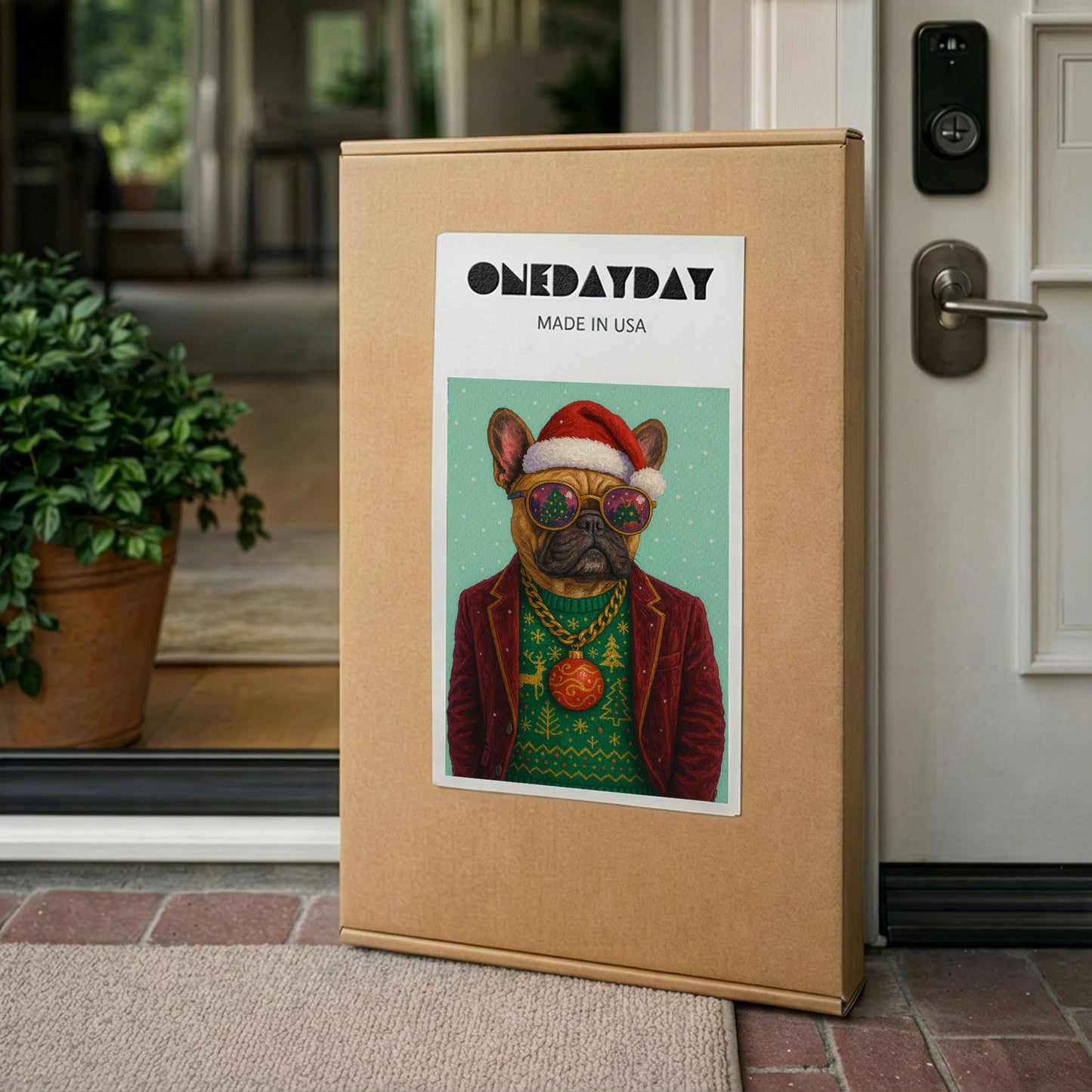 French Bulldog Christmas Portrait – Festive Dog Wall Art Canvas