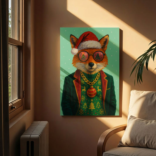 Christmas Fox Wall Art – Festive Woodland Animal Canvas