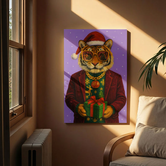 Christmas Tiger Wall Art – Festive Wildlife Holiday Canvas