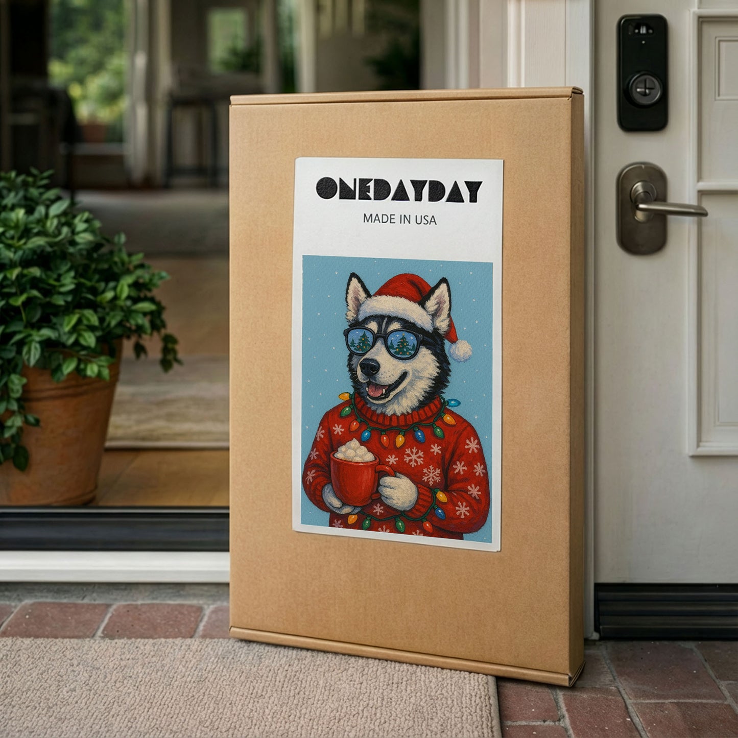 Christmas Husky Wall Art – Festive Dog Holiday Canvas