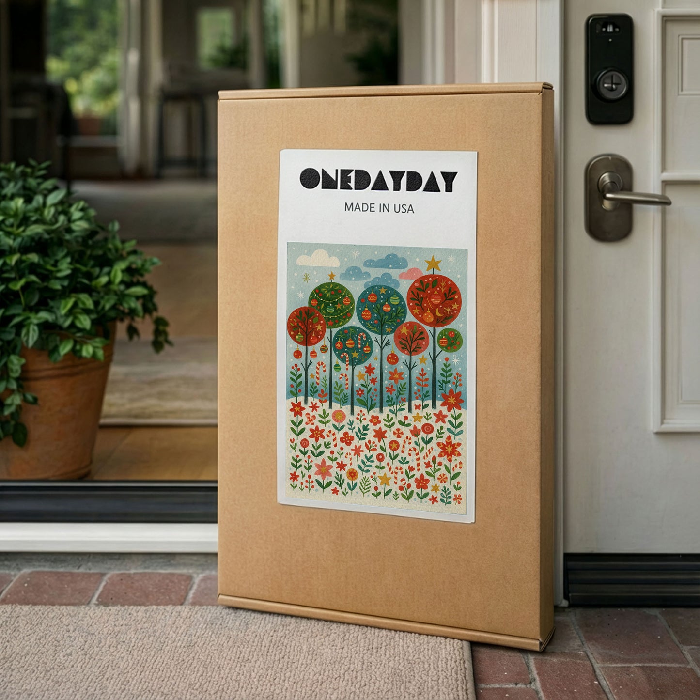 Winter Night Village – Christmas Illustration Canvas Wall Art