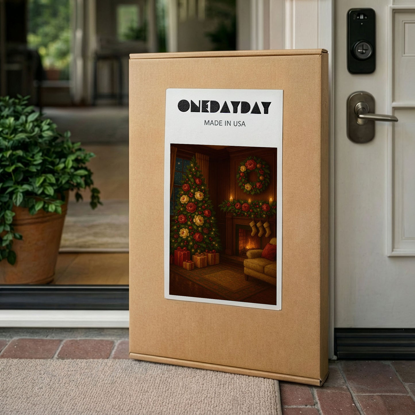 Christmas Living Room Canvas Wall Art – Cozy Holiday Interior Scene