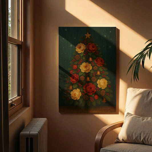 Vintage Christmas Tree Canvas Wall Art – Classic Holiday Illustration