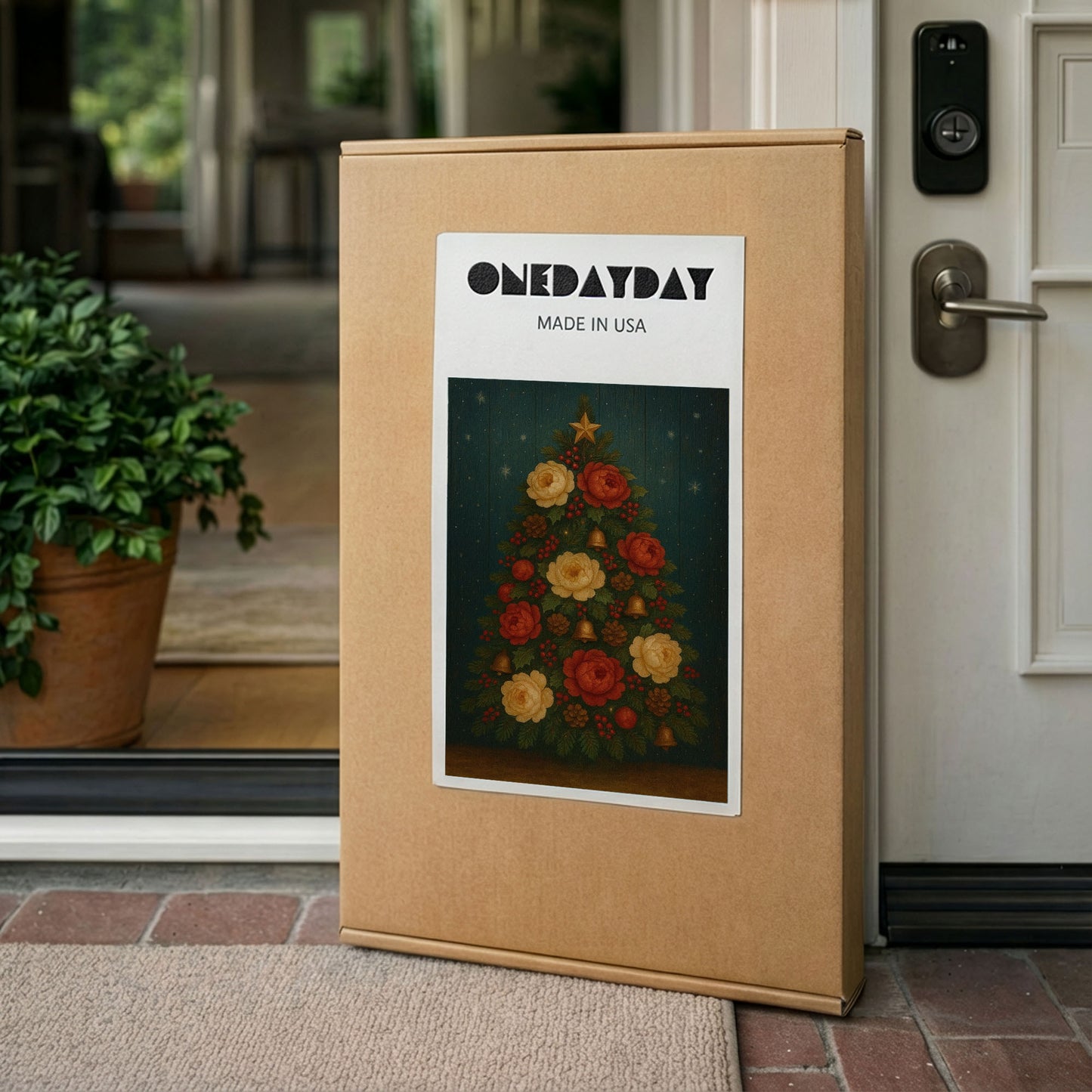 Vintage Christmas Tree Canvas Wall Art – Classic Holiday Illustration