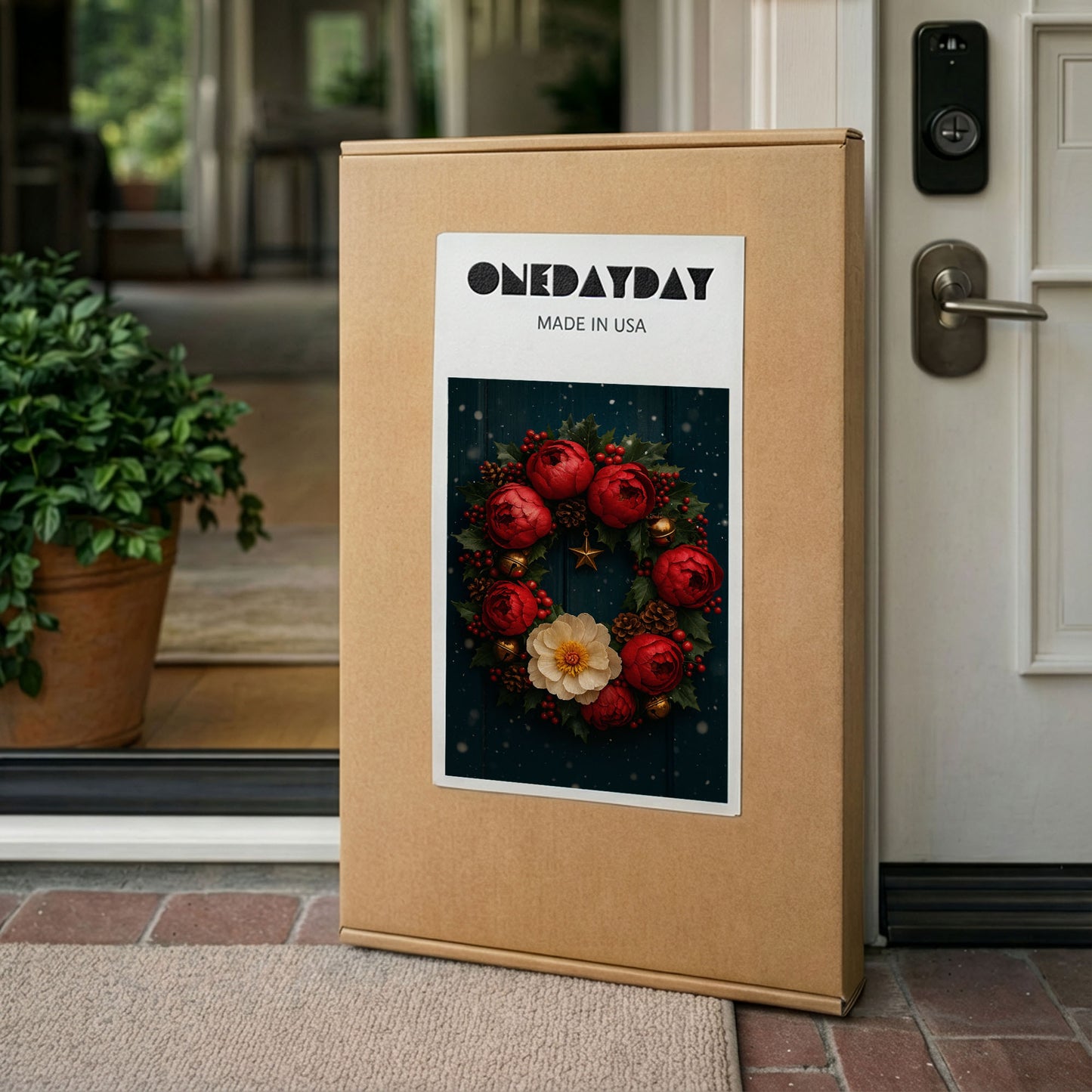Christmas Wreath Canvas Wall Art – Festive Holiday Floral Decor