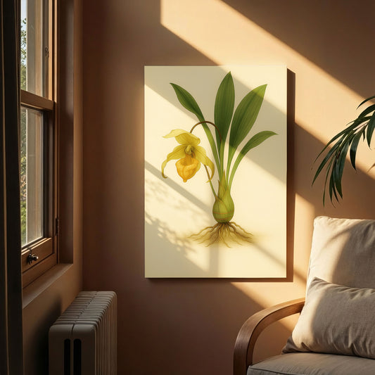 Golden Slipper Orchid - Rare Botanical Illustration Canvas Art