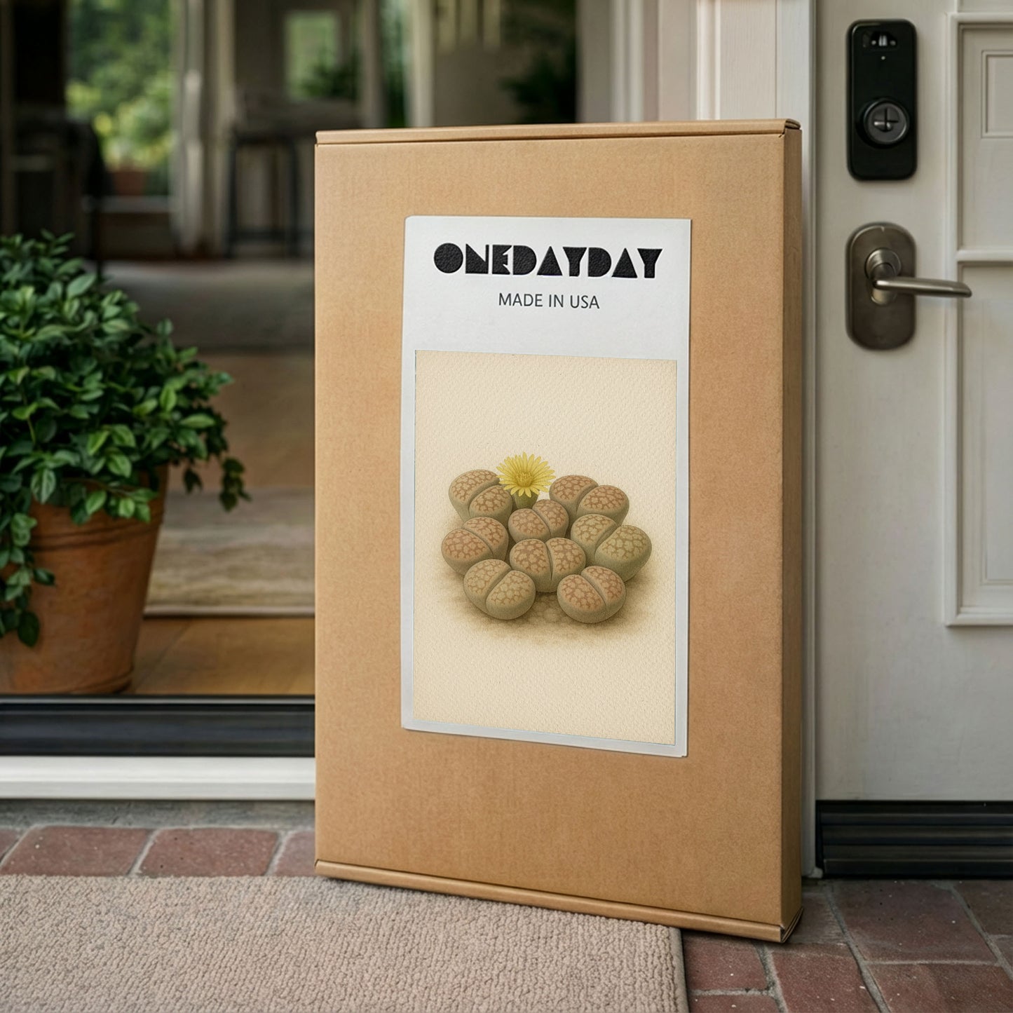 Lithops Living Stone Illustration - Minimalist Botanical Canvas Wall Art