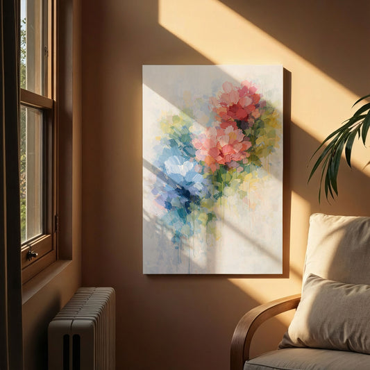 Pastel Garden Floral Canvas Wall Art – Light Abstract Flower Painting