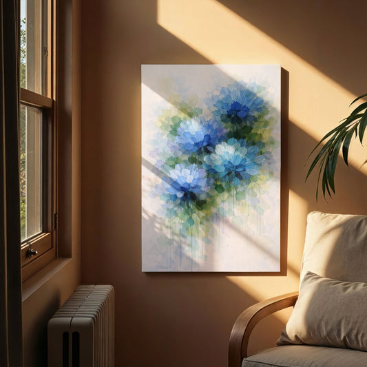 Blue Floral Abstract Canvas Wall Art – Cool Tone Painterly Flower Decor