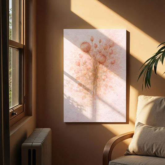 Blush Pink Botanical Buds Canvas Wall Art - Soft Floral Decor