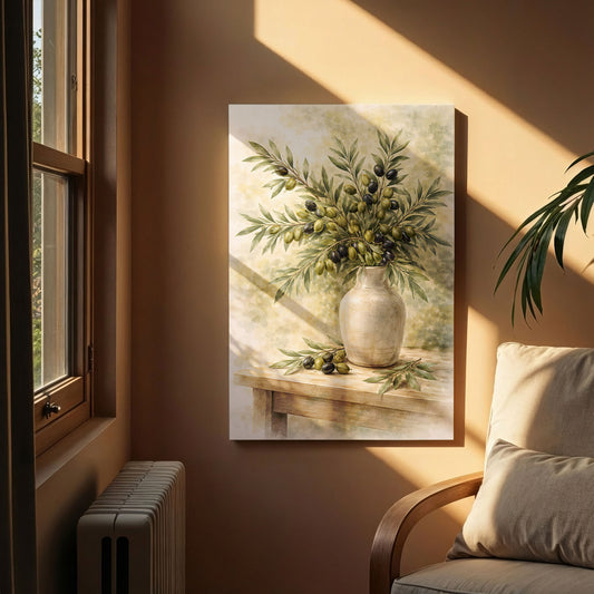 Olive Branch Still Life – Rustic Mediterranean Botanical Wall Art