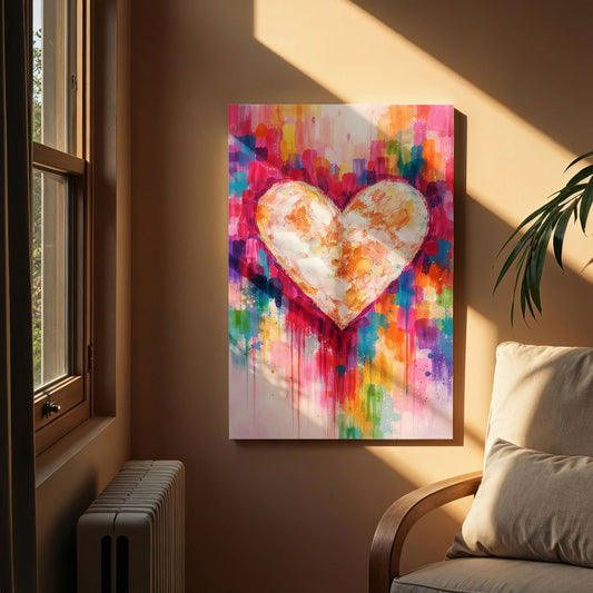 Colorful Impasto Heart Canvas Wall Art – Textured Abstract Love Painting