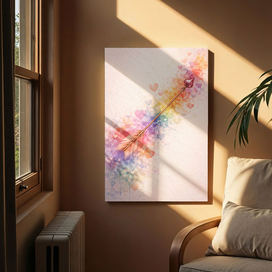 Cupid Arrow Heart Canvas Wall Art – Soft Romantic Abstract Love Art