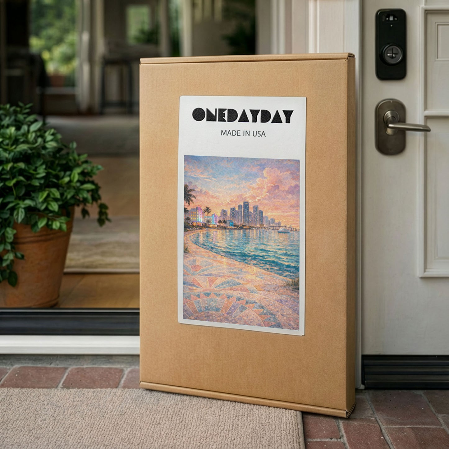 Miami Coastal Canvas Art | Pastel Waterfront Cityscape Wall Art