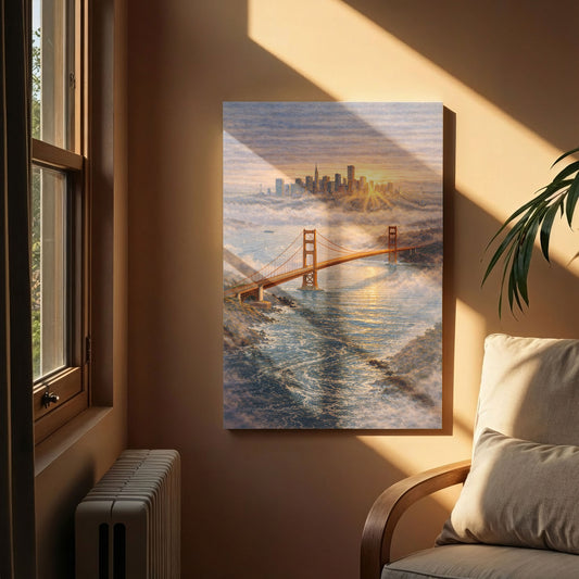 San Francisco Sunrise Canvas Art | Golden Gate Bridge Fog Landscape Wall Art