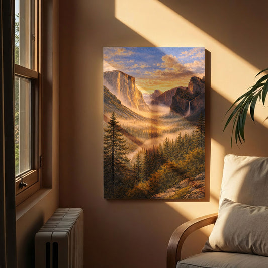Yosemite Valley Sunrise Canvas Art | Golden Light Mountain Landscape Wall Art