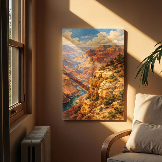Grand Canyon Canvas Art | Vast Canyon Landscape Wall Art with River View