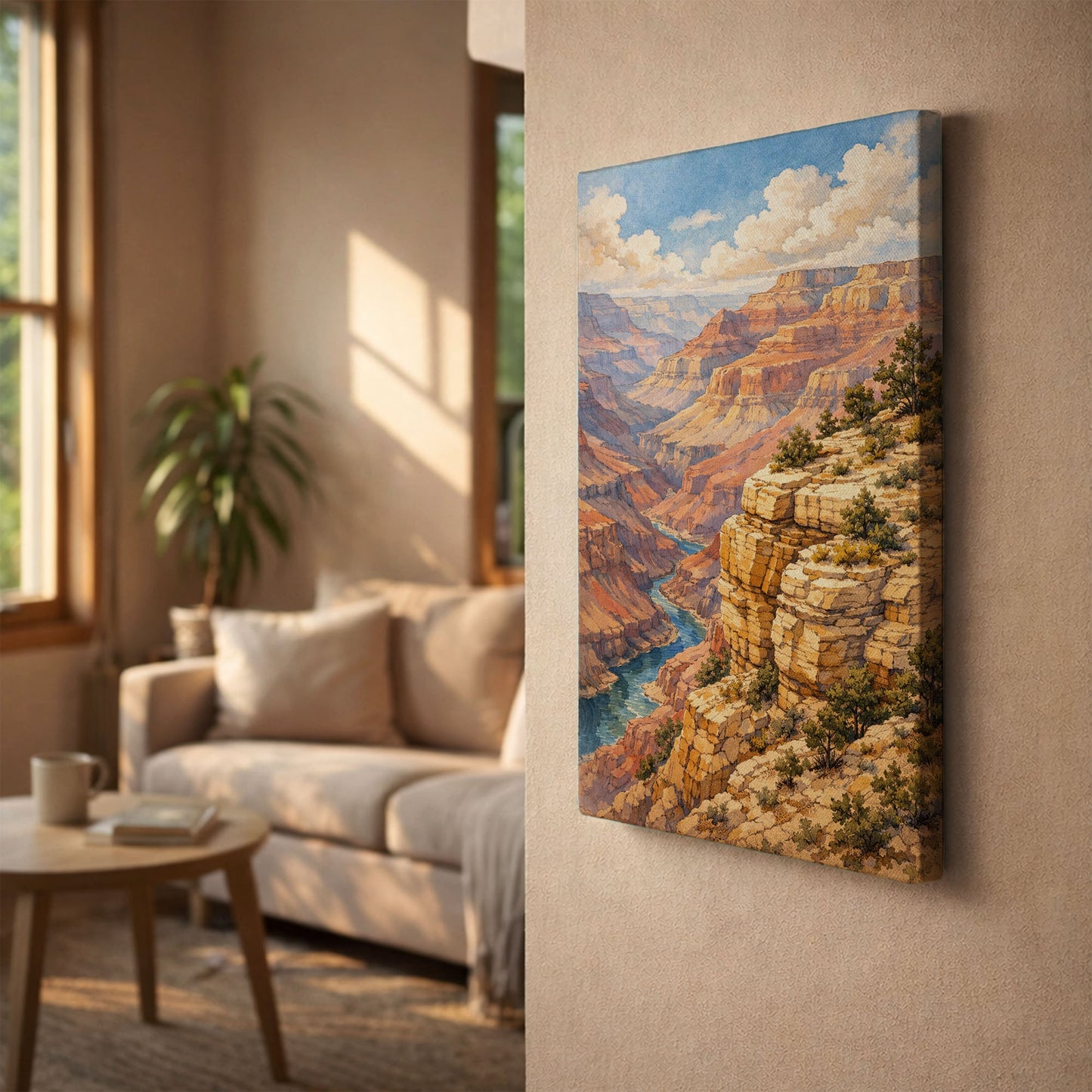 Grand Canyon Canvas Art | Vast Canyon Landscape Wall Art with River View