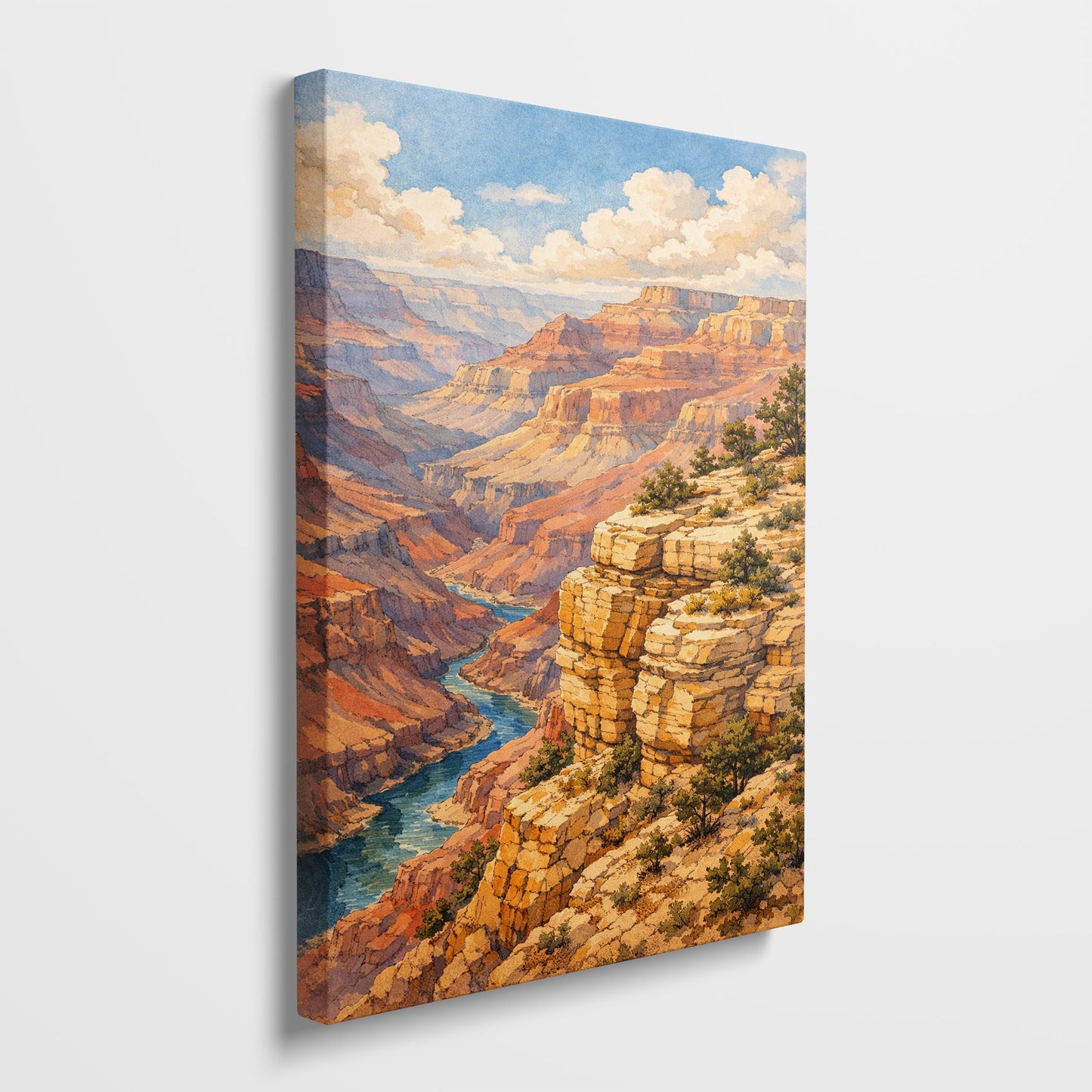 Grand Canyon Canvas Art | Vast Canyon Landscape Wall Art with River View