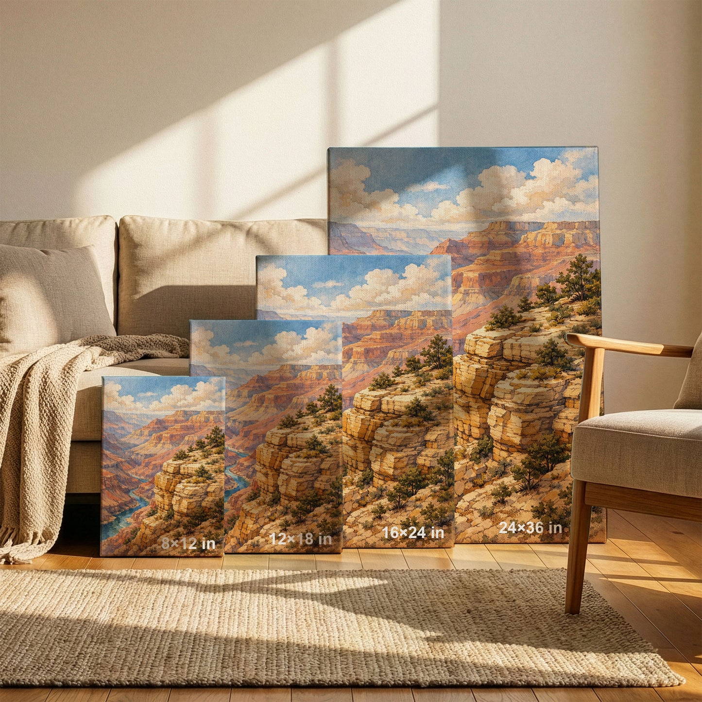 Grand Canyon Canvas Art | Vast Canyon Landscape Wall Art with River View