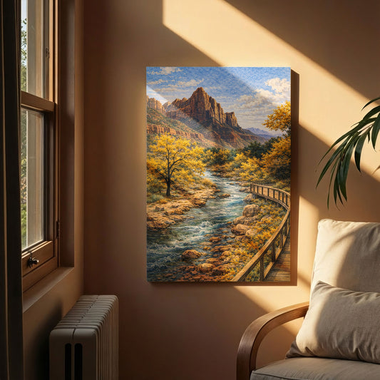 Zion National Park Canvas Art | Autumn Canyon Stream Landscape Wall Decor