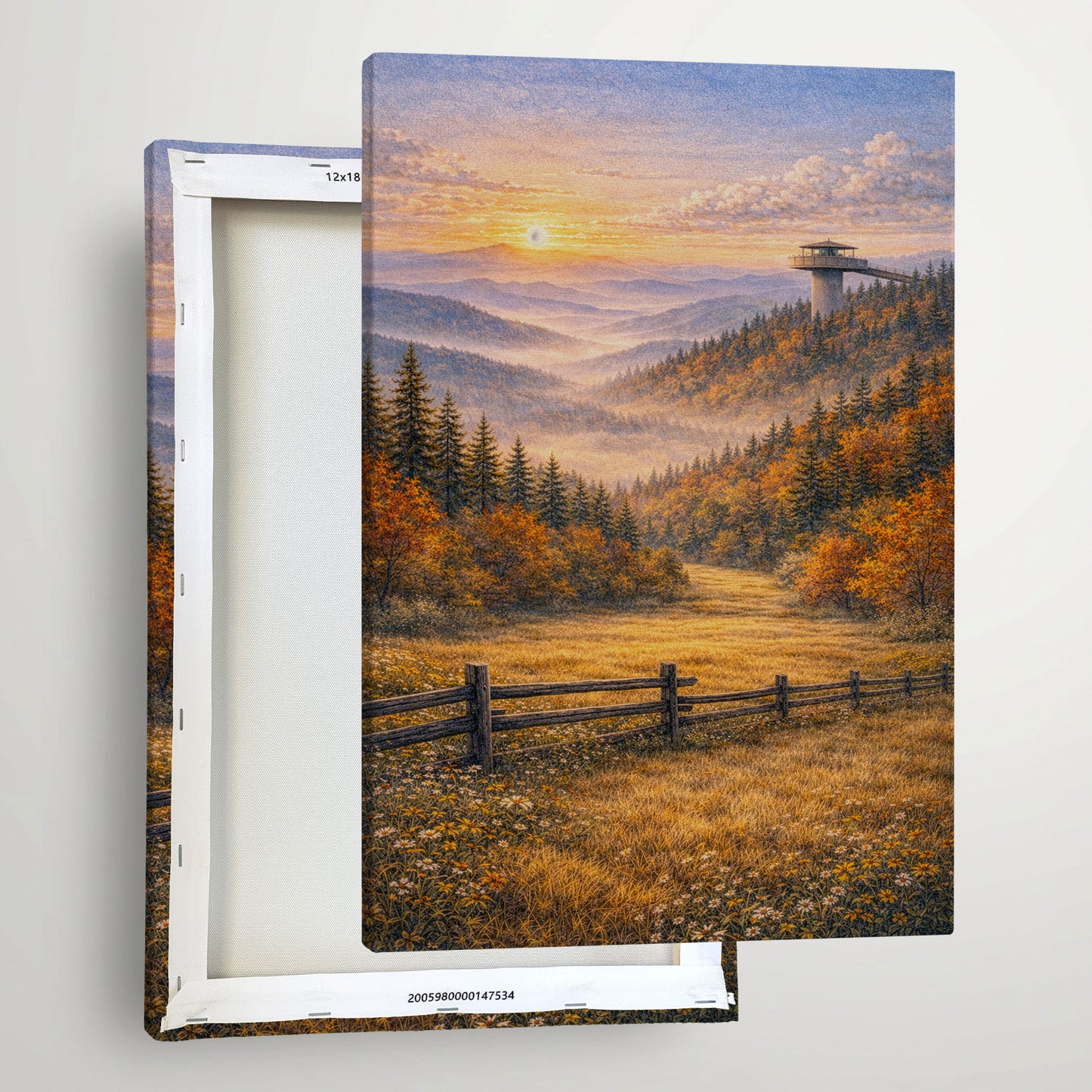 Great Smoky Mountains Canvas Art | Misty Forest Sunset Landscape Wall Decor
