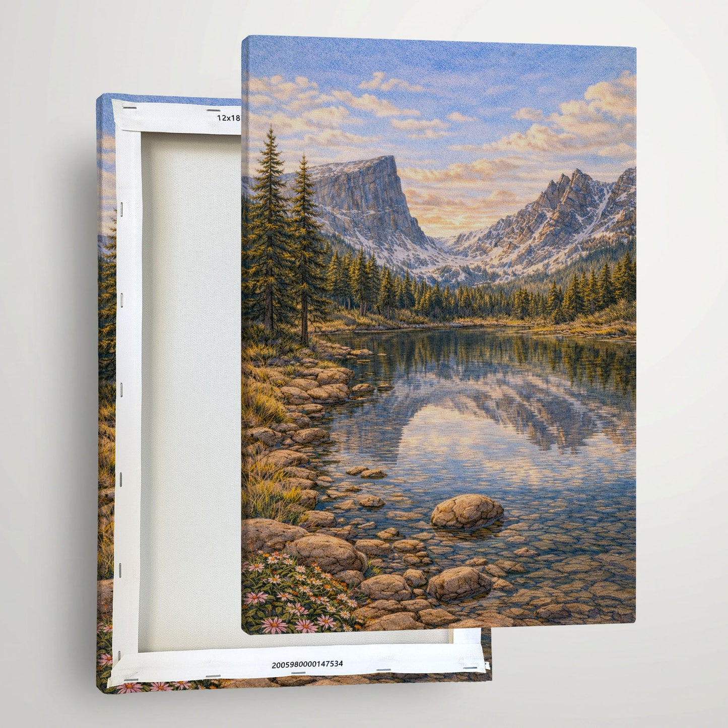 Rocky Mountain Canvas Art | Alpine Lake & Peak Landscape Wall Art