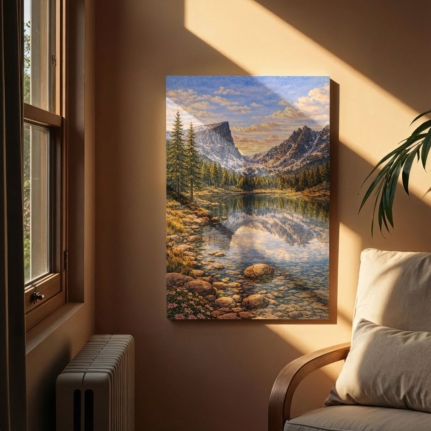 Rocky Mountain Canvas Art | Alpine Lake & Peak Landscape Wall Art
