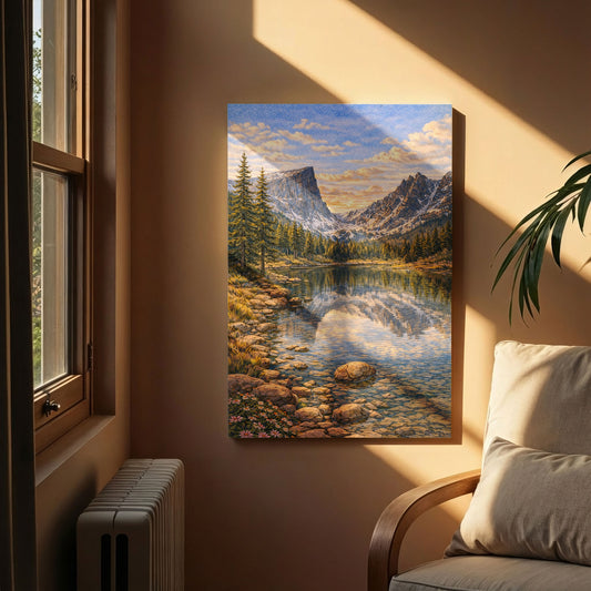 Rocky Mountain Canvas Art | Alpine Lake & Peak Landscape Wall Art