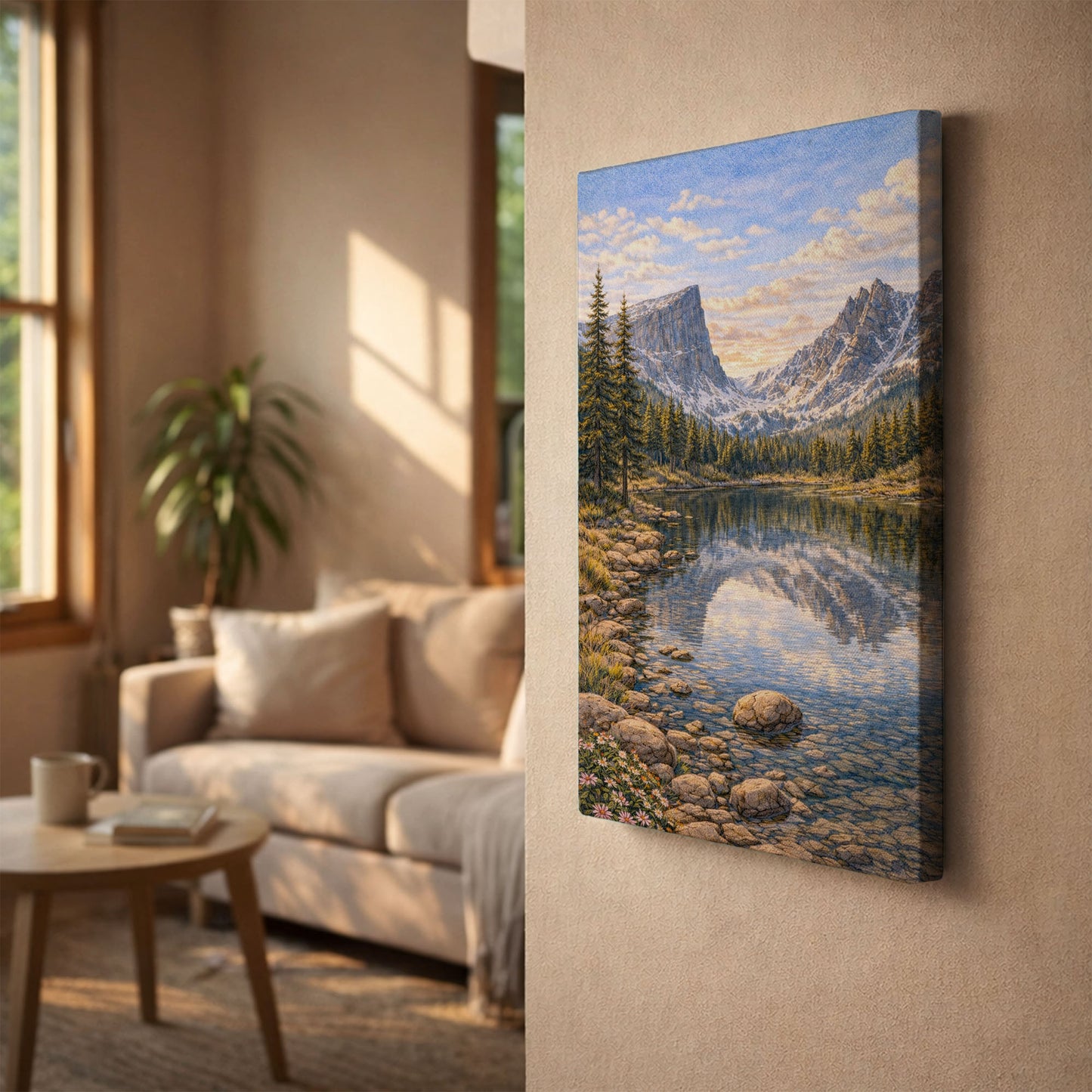 Rocky Mountain Canvas Art | Alpine Lake & Peak Landscape Wall Art