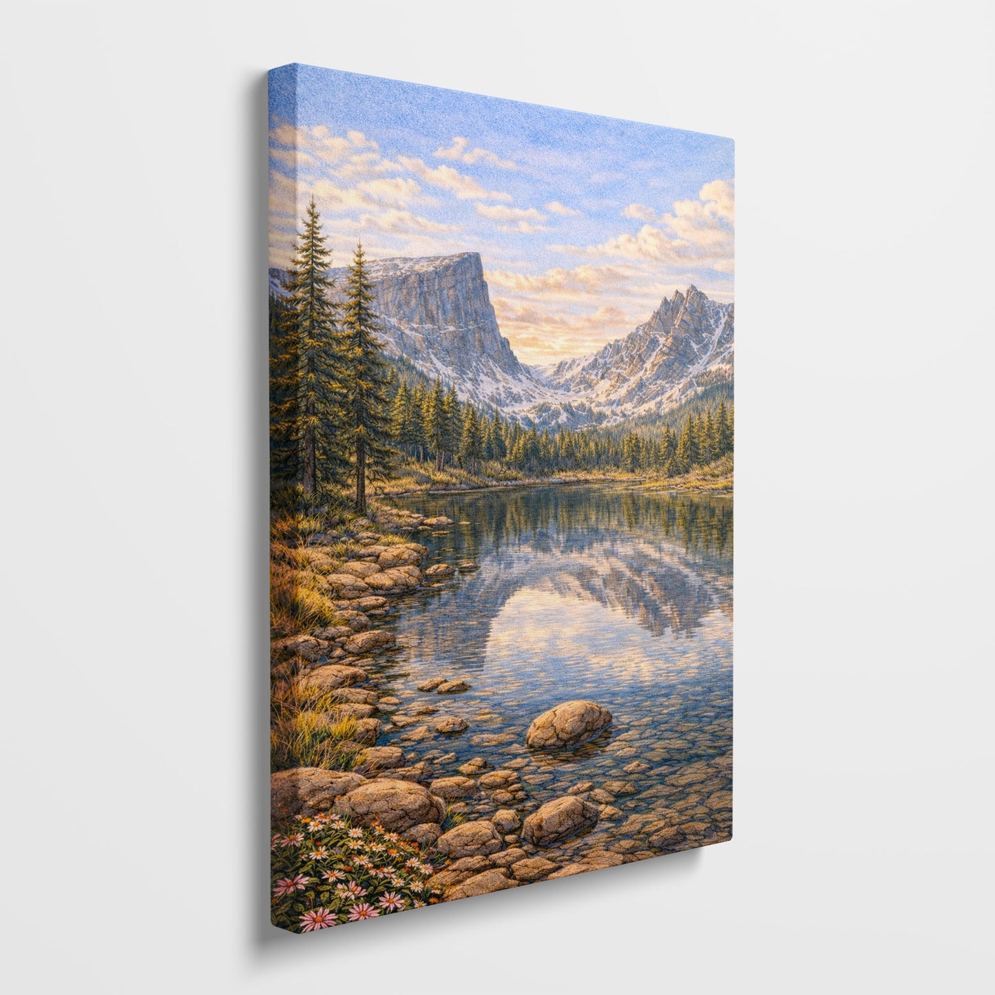 Rocky Mountain Canvas Art | Alpine Lake & Peak Landscape Wall Art