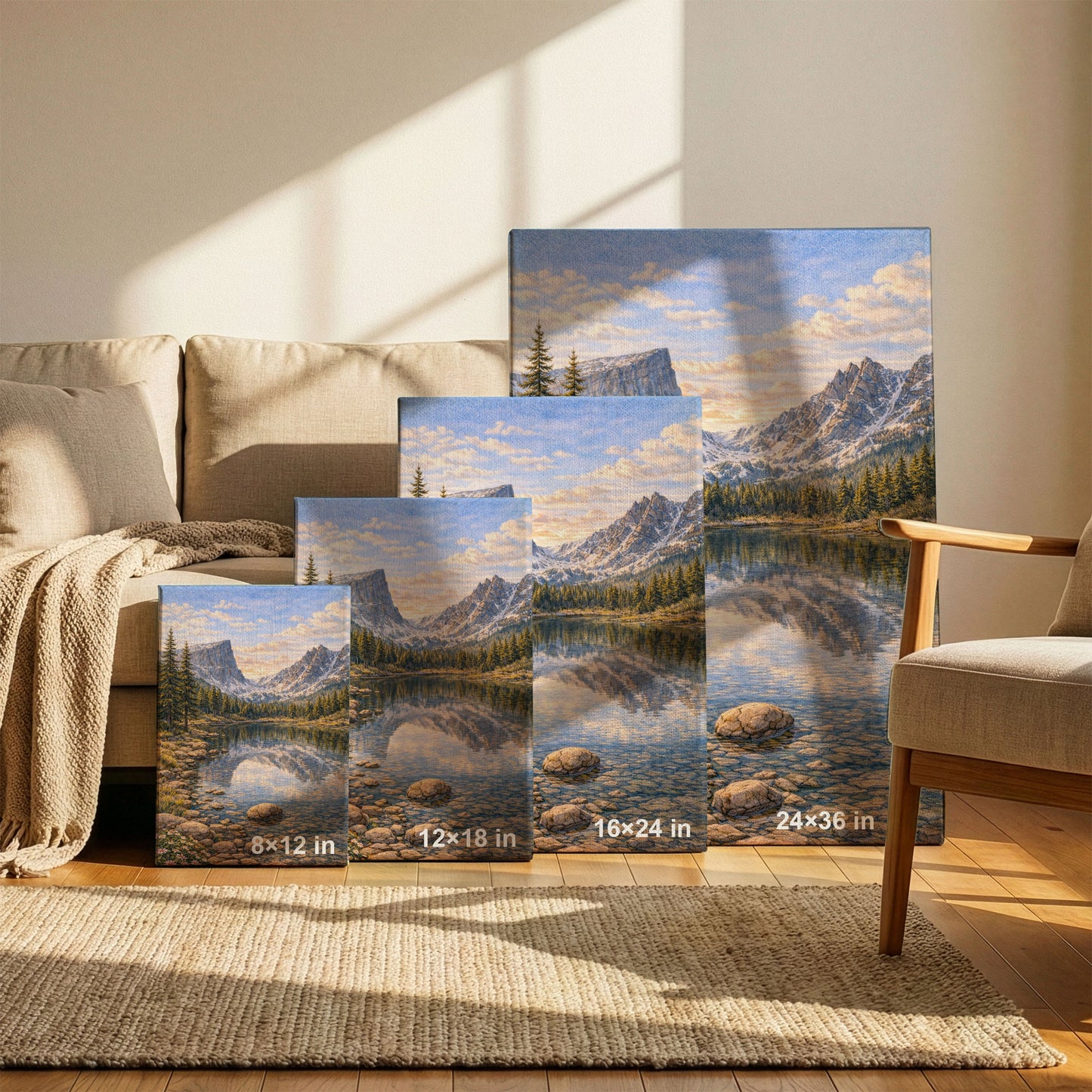 Rocky Mountain Canvas Art | Alpine Lake & Peak Landscape Wall Art