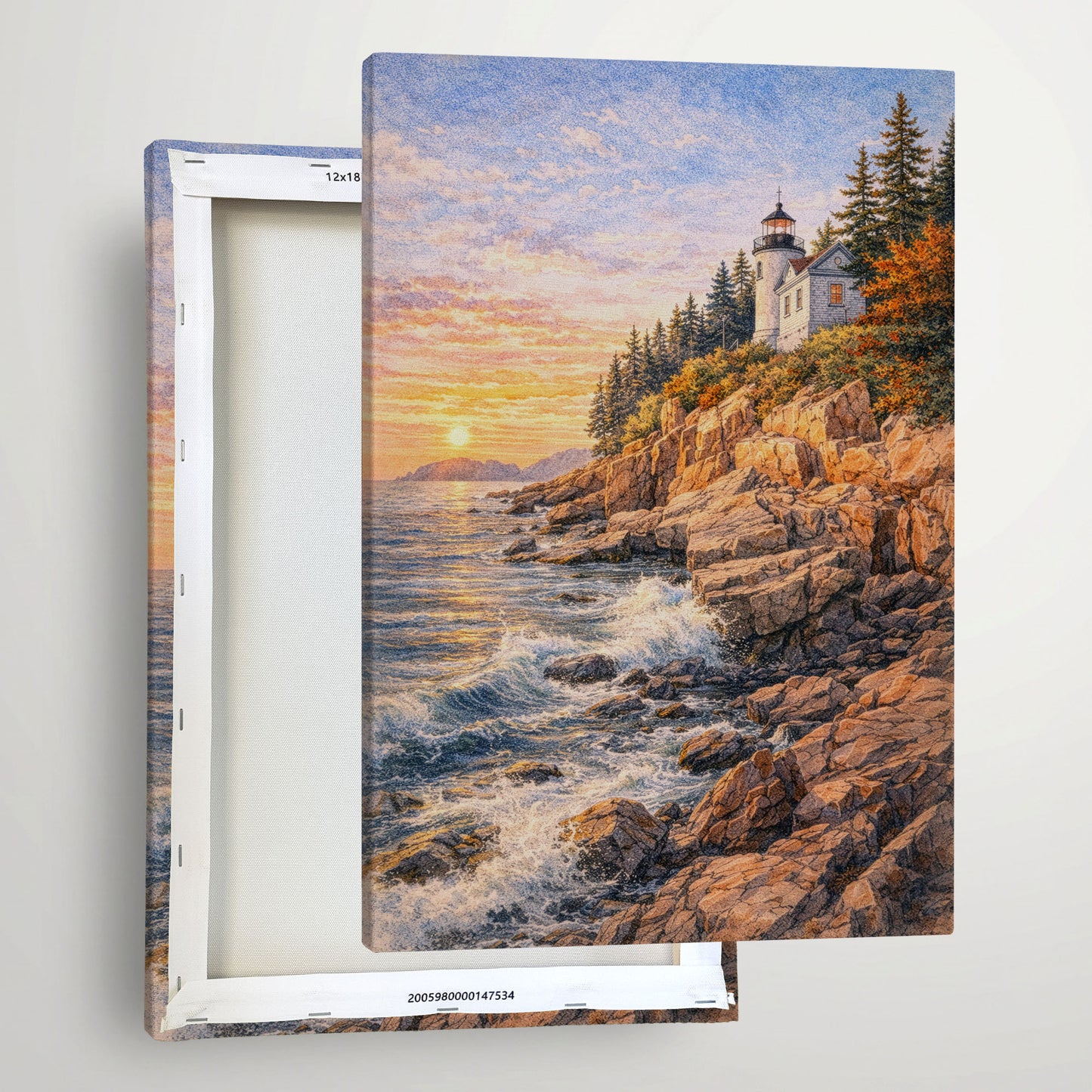 Acadia National Park Canvas Art | Coastal Lighthouse Sunset Wall Art