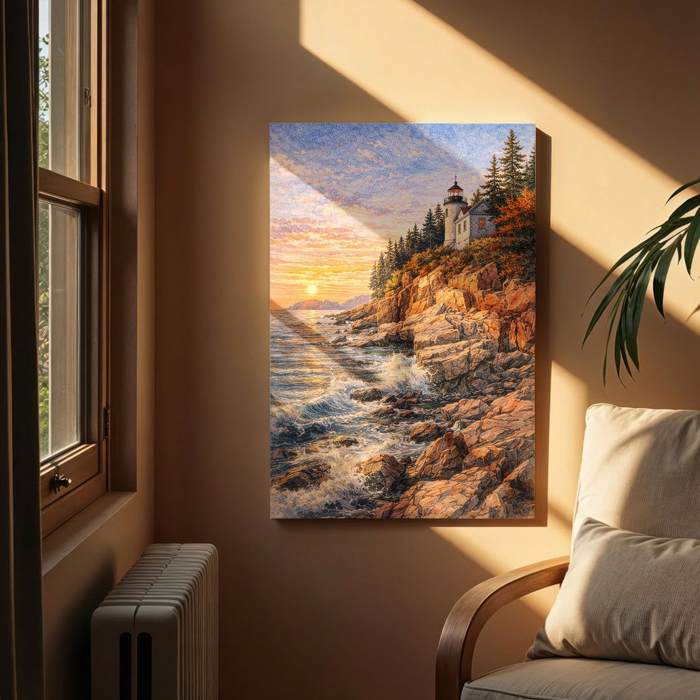 Acadia National Park Canvas Art | Coastal Lighthouse Sunset Wall Art