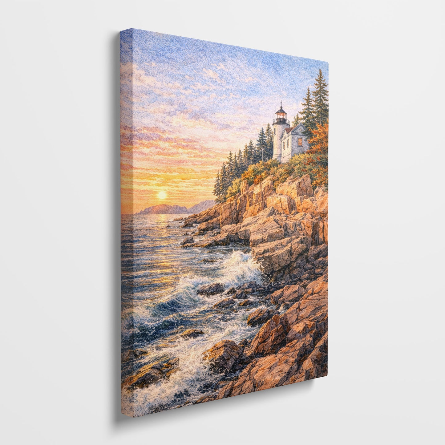 Acadia National Park Canvas Art | Coastal Lighthouse Sunset Wall Art