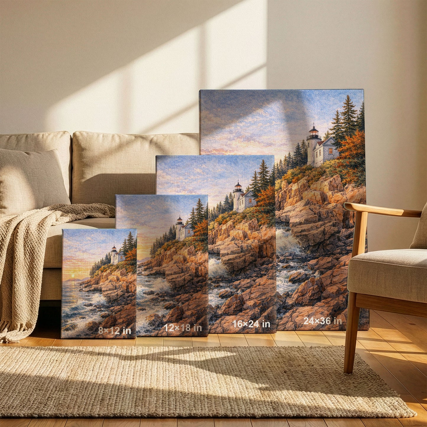 Acadia National Park Canvas Art | Coastal Lighthouse Sunset Wall Art