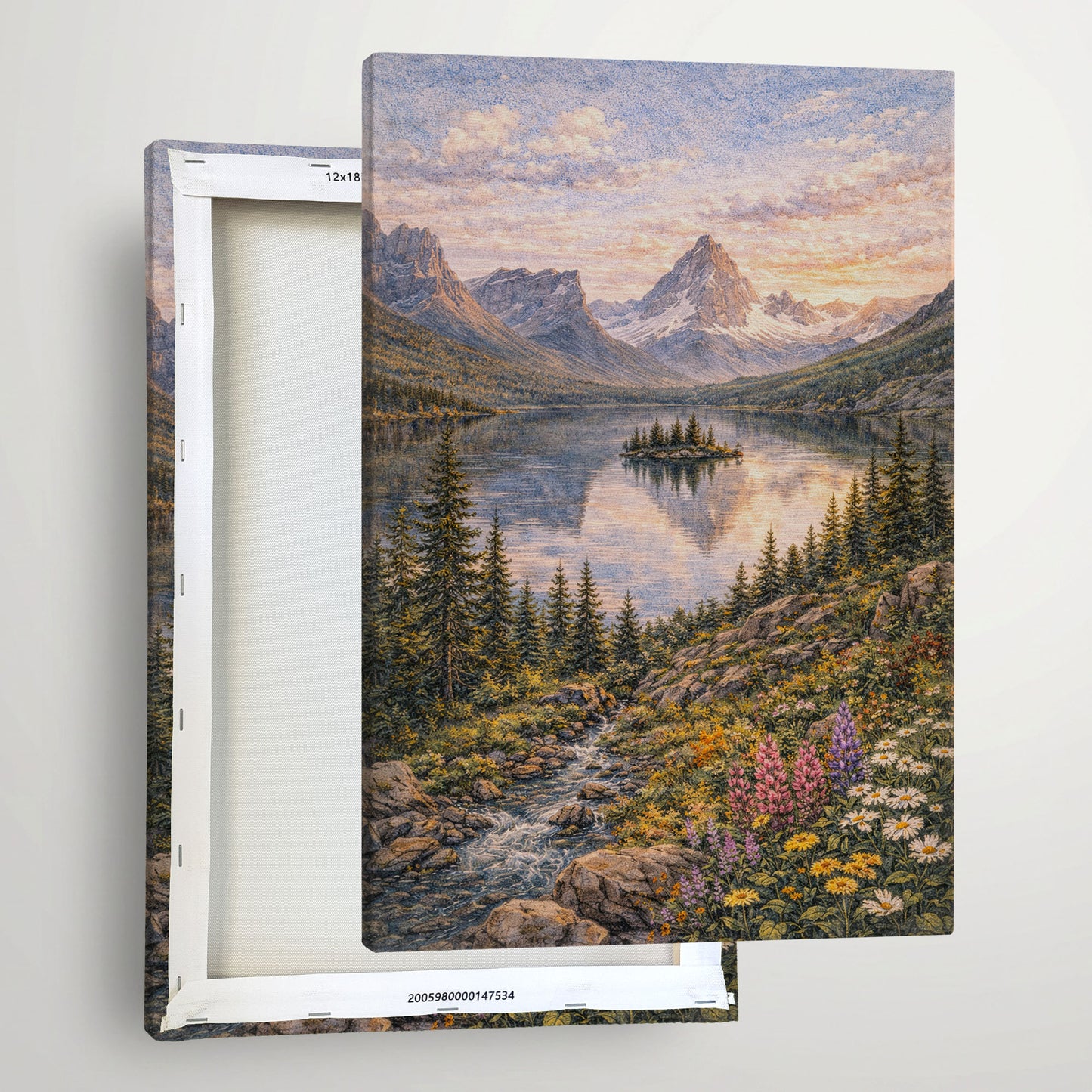 Glacier National Park Canvas Art | Mountain Lake & Wildflower Landscape Wall Decor