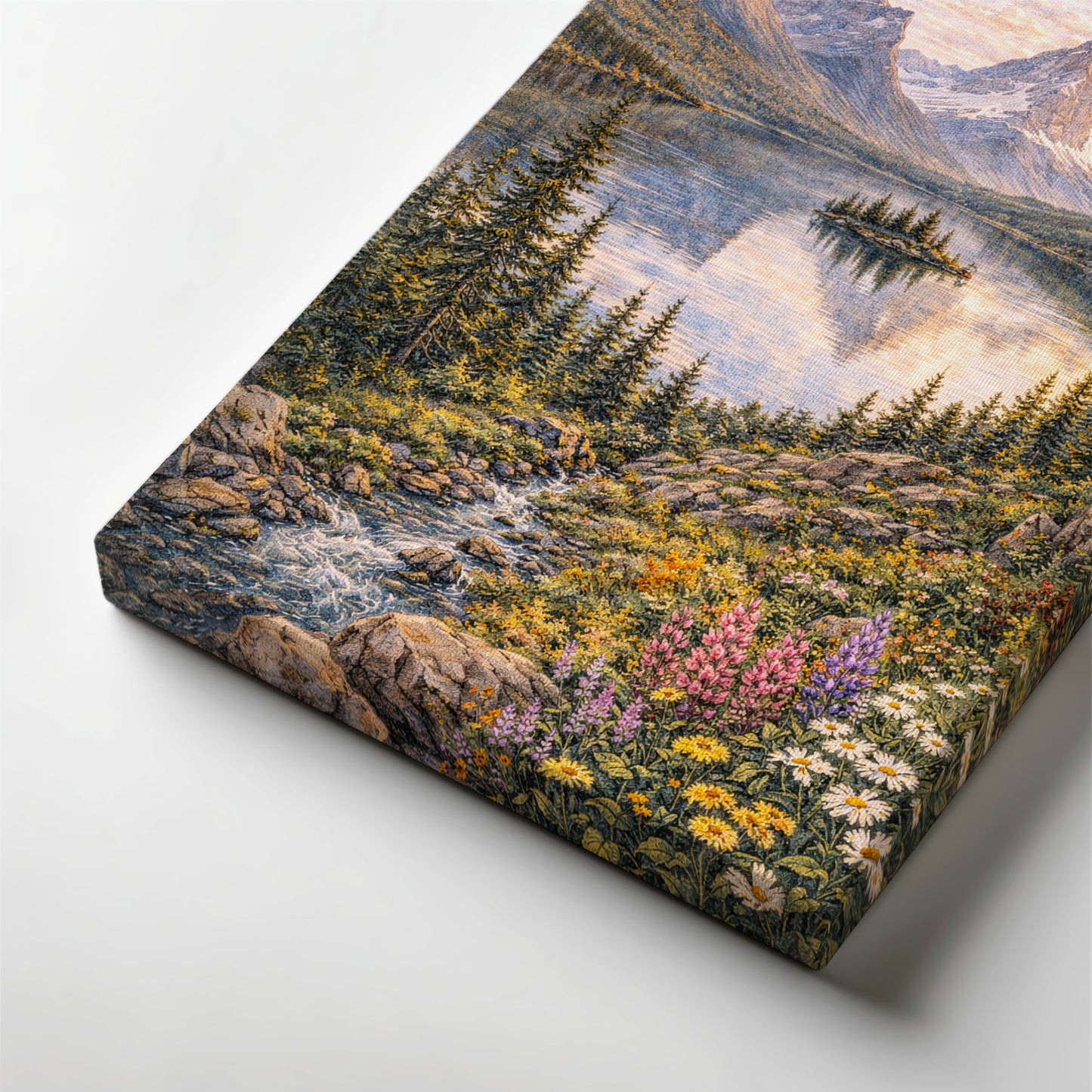 Glacier National Park Canvas Art | Mountain Lake & Wildflower Landscape Wall Decor