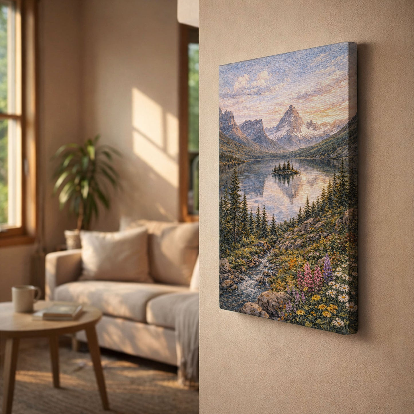 Glacier National Park Canvas Art | Mountain Lake & Wildflower Landscape Wall Decor