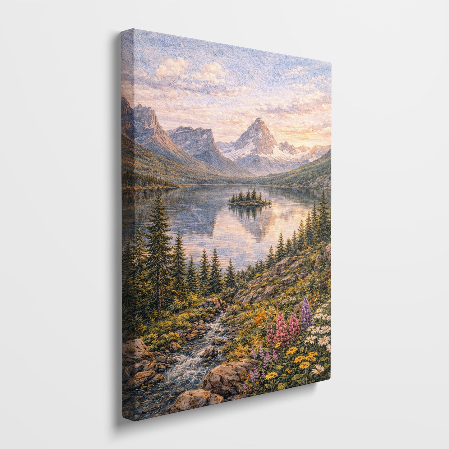 Glacier National Park Canvas Art | Mountain Lake & Wildflower Landscape Wall Decor