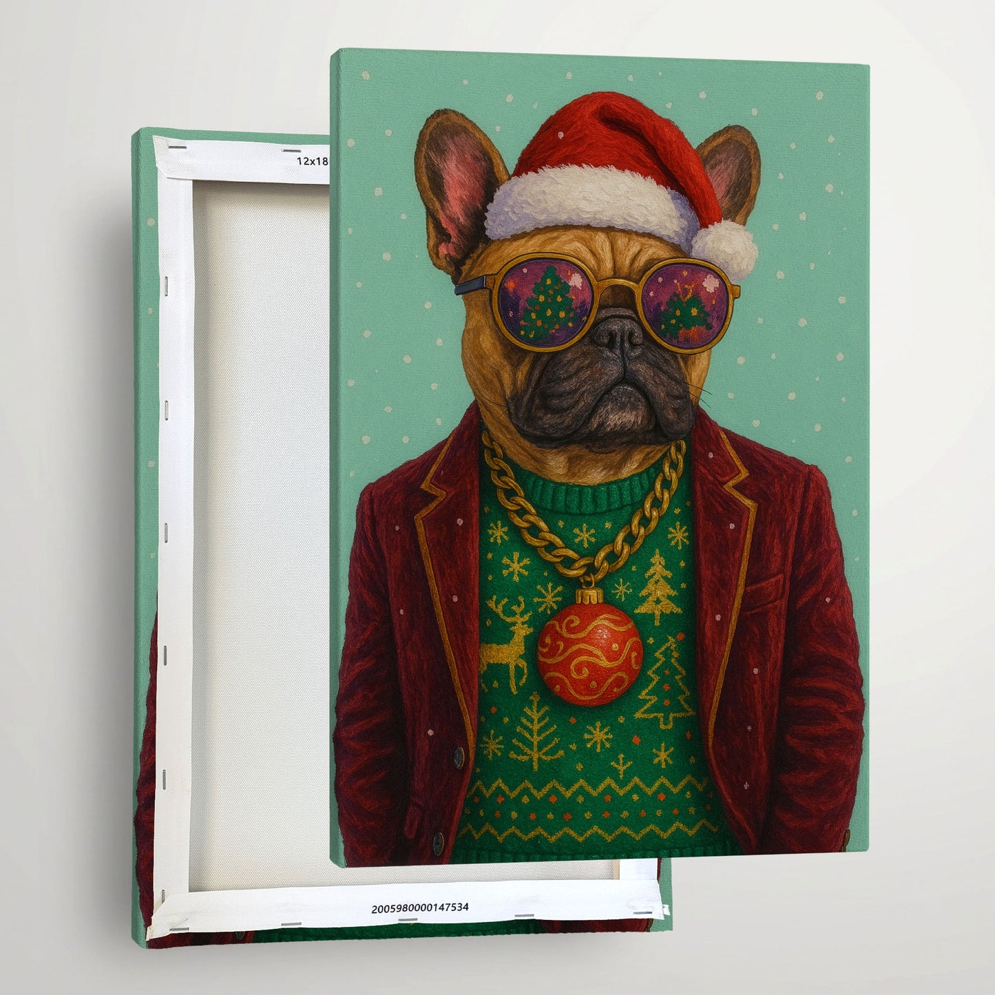 French Bulldog Christmas Portrait – Festive Dog Wall Art Canvas