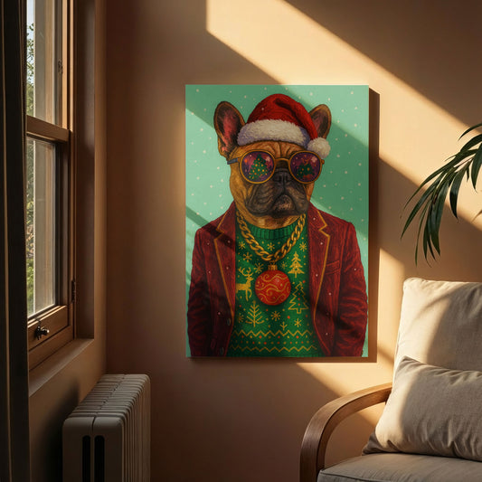 French Bulldog Christmas Portrait – Festive Dog Wall Art Canvas