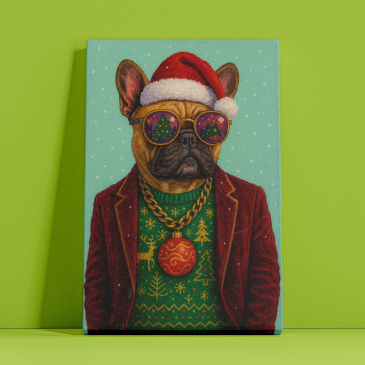 French Bulldog Christmas Portrait – Festive Dog Wall Art Canvas
