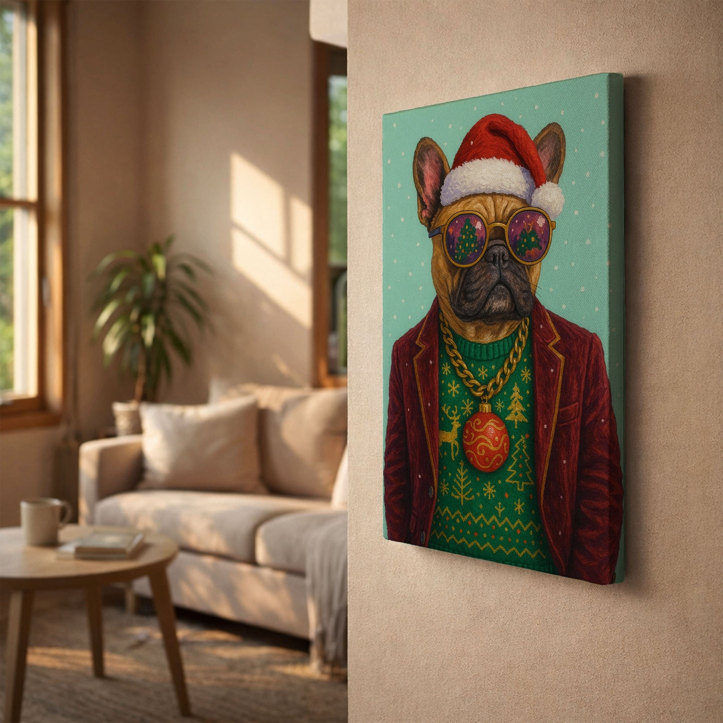 French Bulldog Christmas Portrait – Festive Dog Wall Art Canvas
