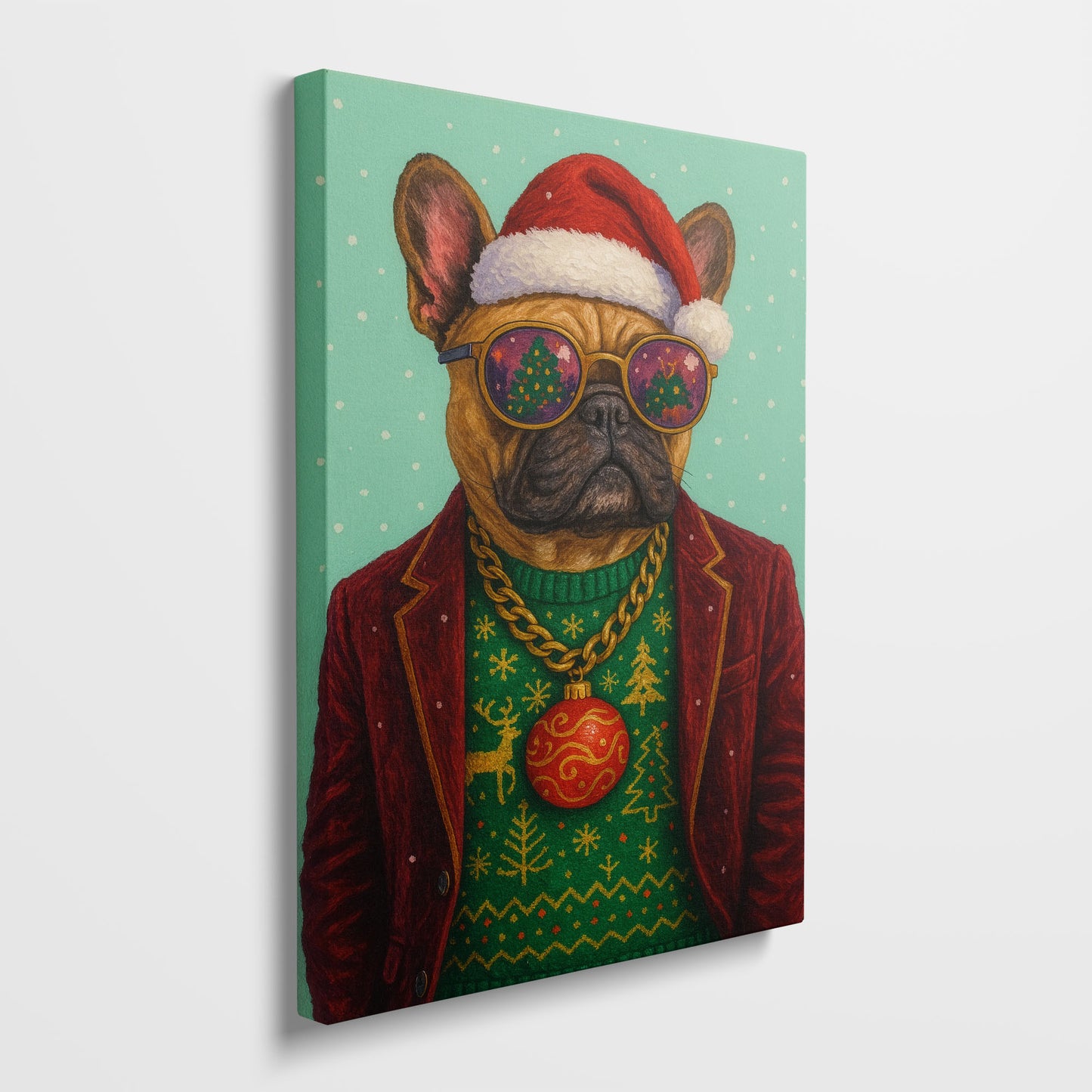 French Bulldog Christmas Portrait – Festive Dog Wall Art Canvas