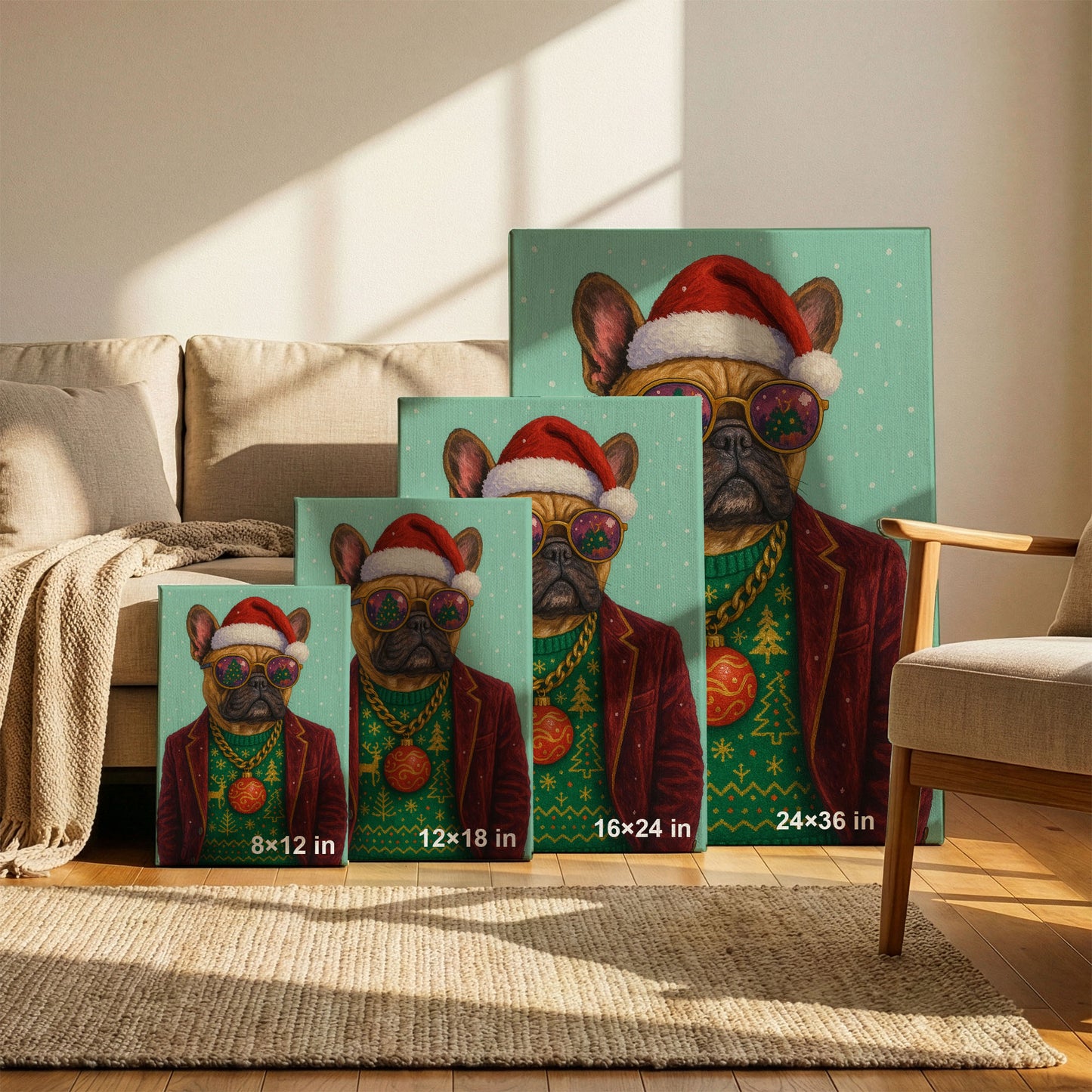 French Bulldog Christmas Portrait – Festive Dog Wall Art Canvas