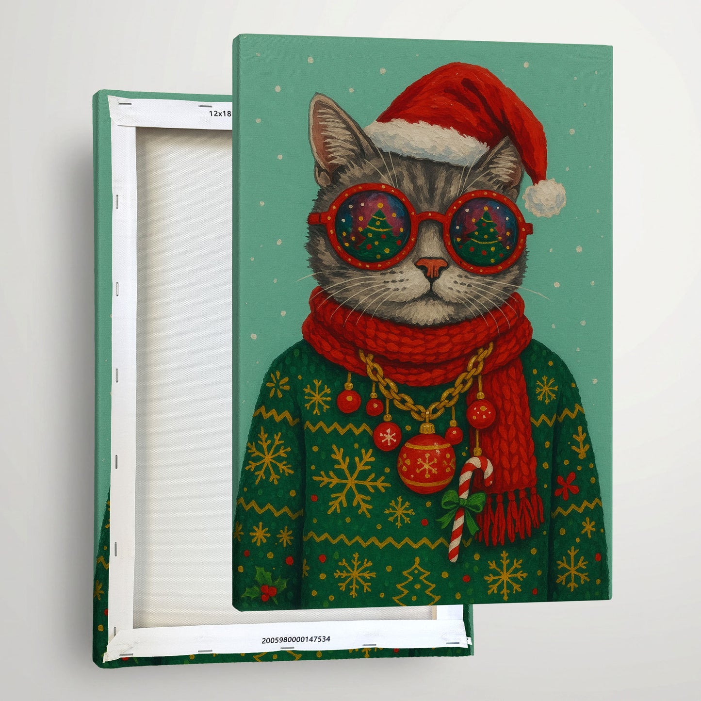 Christmas Cat Portrait – Festive Cat Wall Art Canvas