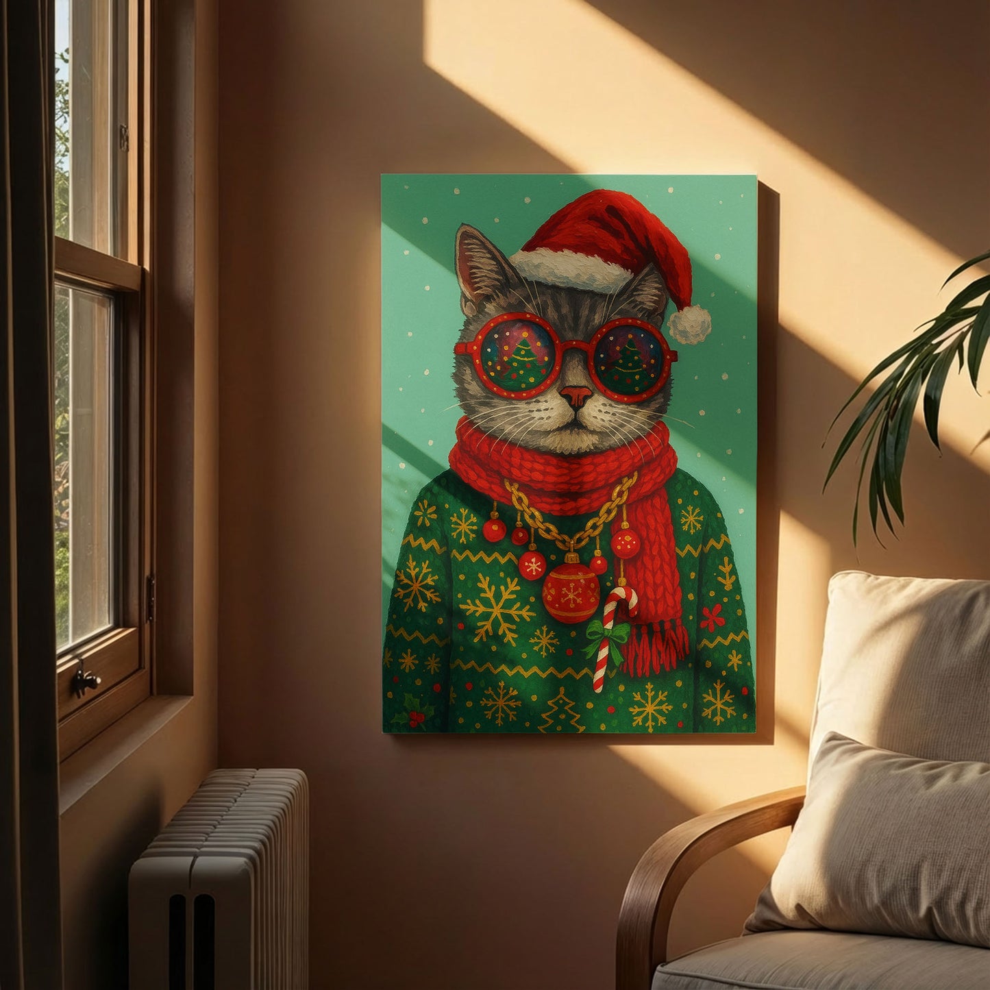 Christmas Cat Portrait – Festive Cat Wall Art Canvas